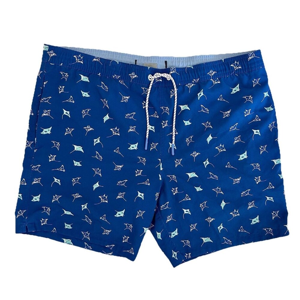 Bonobos Men Size Large Blue Riviera Stingray Print Swim Trunk Shorts 7" Inseam